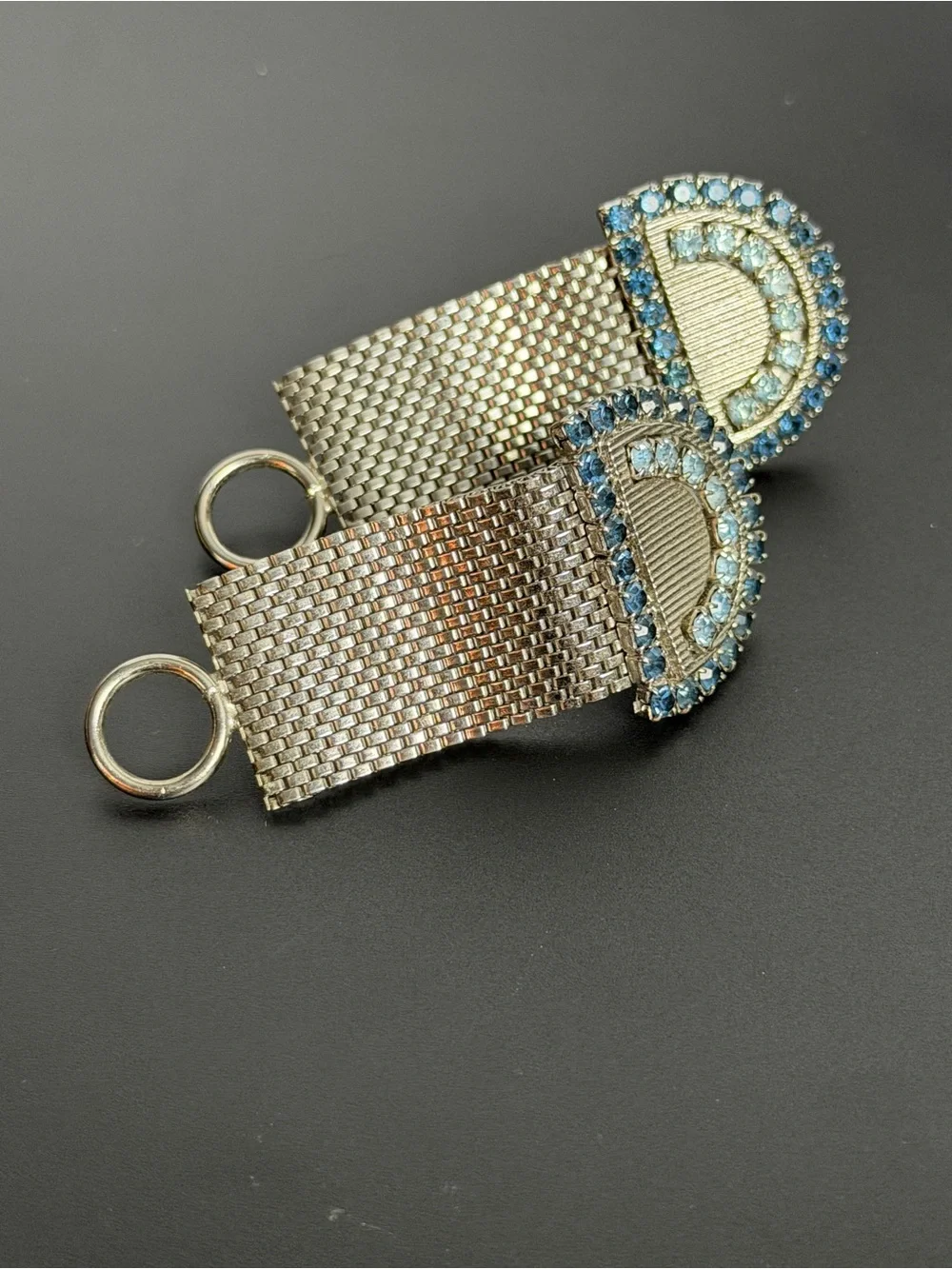 Silver-Tone cuff links with Light & Medium Blue Rhinestones